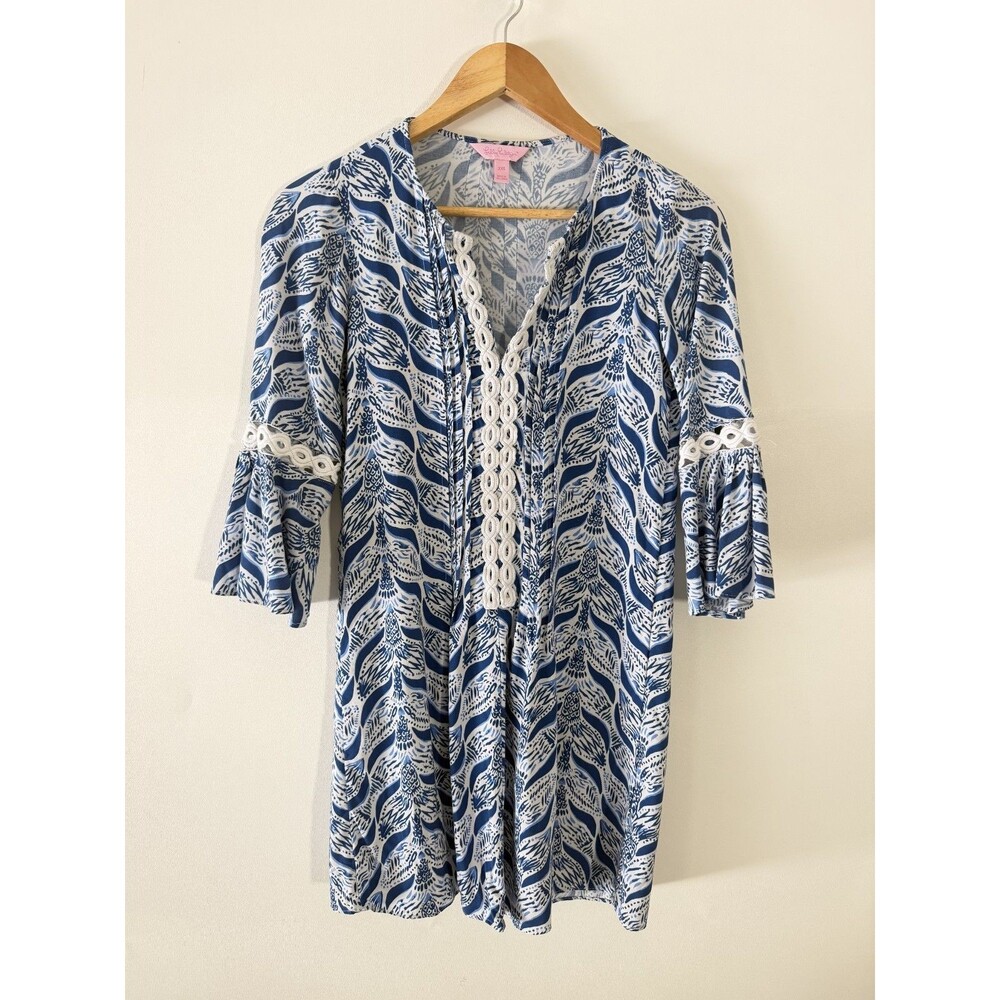 Lilly Pulitzer Hollie Tunic Dress Womens XXS 2X Blue Beachy Tropical Bell Sleeve